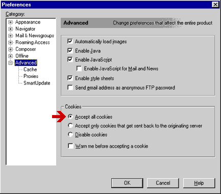 A screenshot of Netscape Navigator's Preferences window